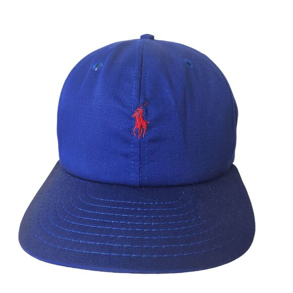 VTG Polo Ralph Lauren Cap Hat Blue Red Made In USA Flat Brim Snapback 90's NEW - Picture 1 of 7